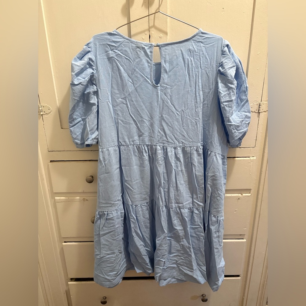 NWT SHEIN Curve 4XL Light Blue Tiered Puff-Sleeve Cotton Dress - Picture 2 of 9